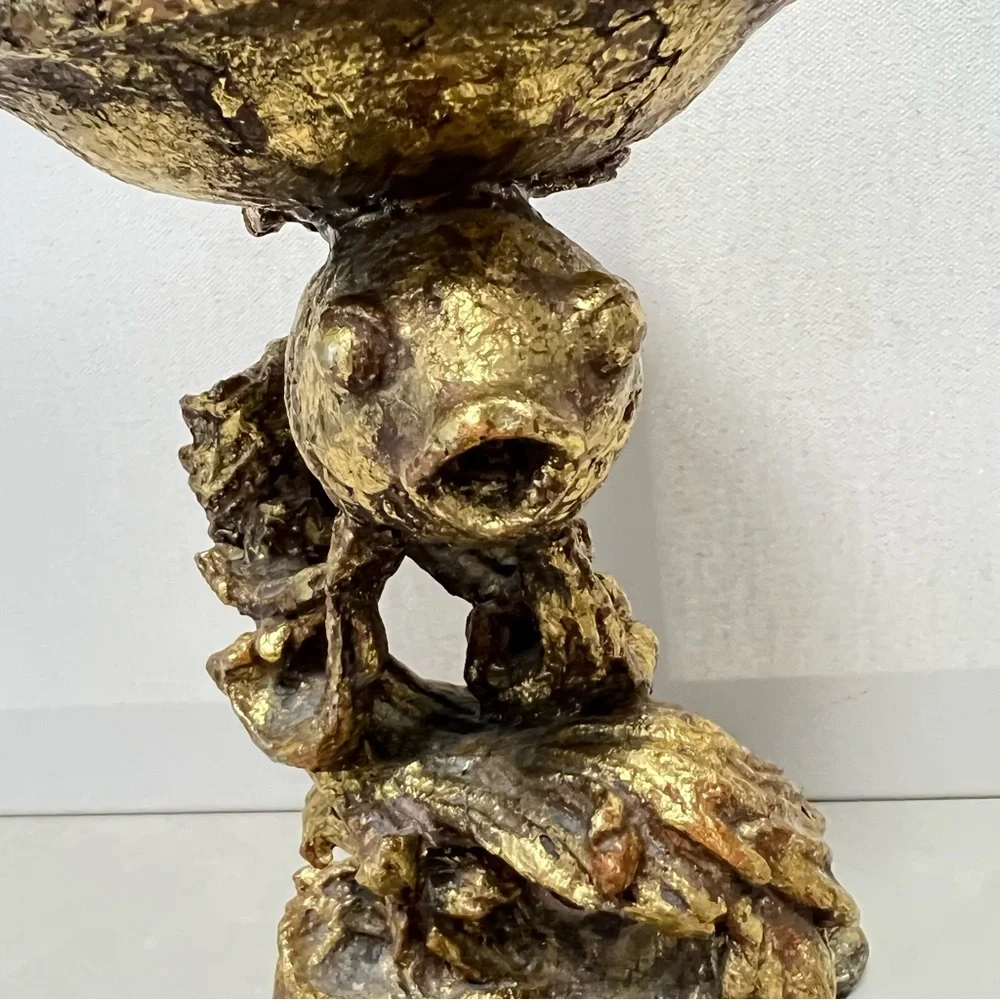 Gold Tone Koi Fish Candle Holder Home Decor Candlestick 8”